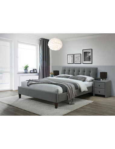 SAMARA 2 Łóżko Drewniane z Pikowanym Zagłówkiem 160x200 cm Popielate