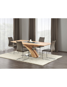 SANDOR Stół Rozkładany 160-220 cm Dąb Złoty MDF / Stal Nierdzewna