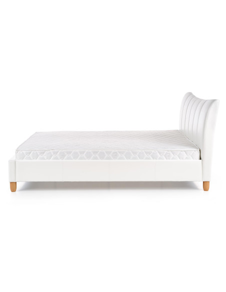 SANDY Łóżko Pikowane 160x200 cm Eco Skóra Biała/ Drewno Lite Bukowe