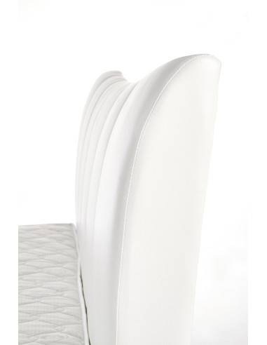 SANDY Łóżko Pikowane 160x200 cm Eco Skóra Biała/ Drewno Lite Bukowe