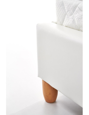 SANDY Łóżko Pikowane 160x200 cm Eco Skóra Biała/ Drewno Lite Bukowe