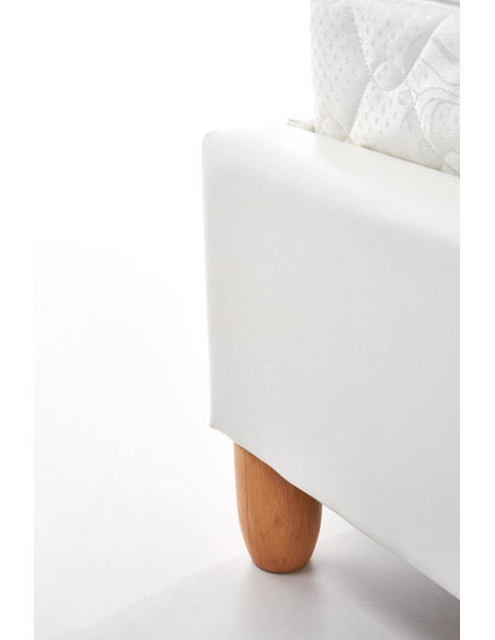 SANDY Łóżko Pikowane 160x200 cm Eco Skóra Biała/ Drewno Lite Bukowe