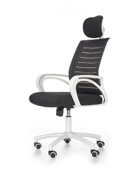 SOCKET Fotel Biurowy Biało-Czarny z Regulowanym Zagłówkiem - Wygodny