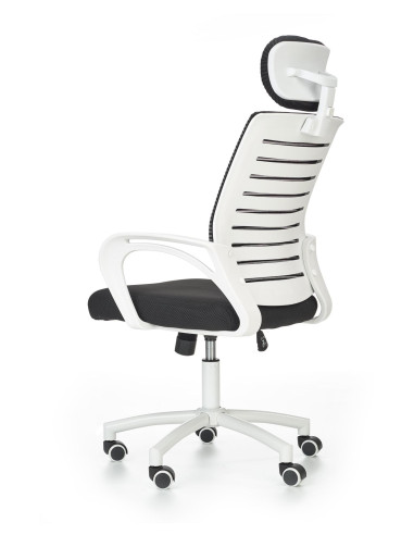 SOCKET Fotel Biurowy Biało-Czarny z Regulowanym Zagłówkiem - Wygodny