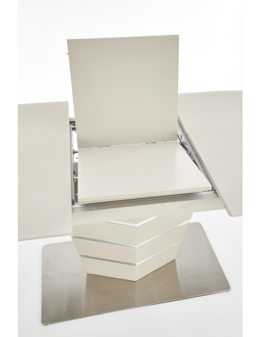 Stół rozkładany MARESOL 140-180 cm szkło / MDF / stal nierdzewna - beżowy