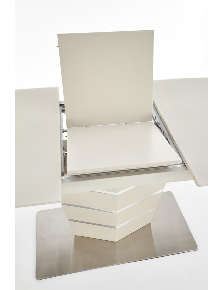 Stół rozkładany MARESOL 140-180 cm szkło / MDF / stal nierdzewna - beżowy