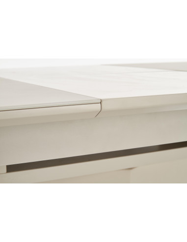 Stół rozkładany MARESOL 140-180 cm szkło / MDF / stal nierdzewna - beżowy