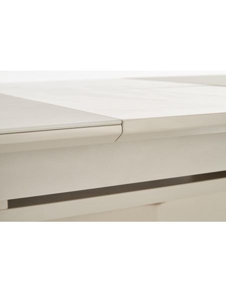 Stół rozkładany MARESOL 140-180 cm szkło / MDF / stal nierdzewna - beżowy