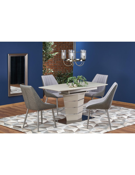 Stół rozkładany MARESOL 140-180 cm szkło / MDF / stal nierdzewna - beżowy