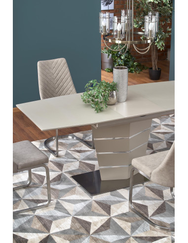 Stół rozkładany MARESOL 140-180 cm szkło / MDF / stal nierdzewna - beżowy