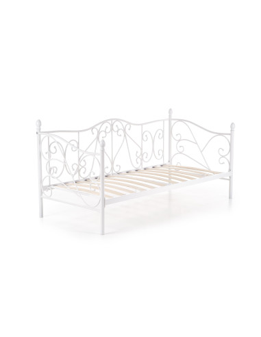 SUMATRA Łóżko Metalowe 90x200 cm z Drewnianym Stelażem Białe - Klasyczne