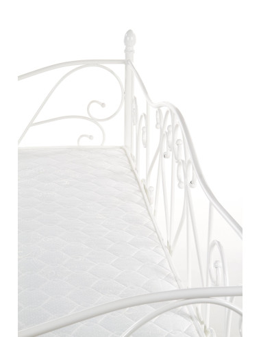 SUMATRA Łóżko Metalowe 90x200 cm z Drewnianym Stelażem Białe - Klasyczne