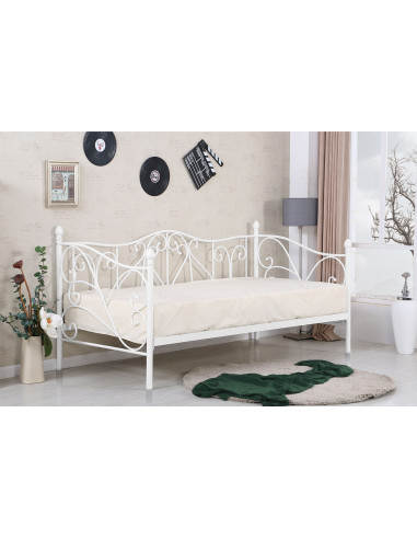 SUMATRA Łóżko Metalowe 90x200 cm z Drewnianym Stelażem Białe - Klasyczne