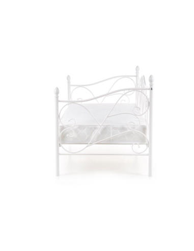 SUMATRA Łóżko Metalowe 90x200 cm z Drewnianym Stelażem Białe - Klasyczne