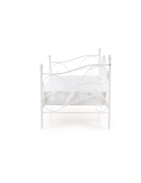 SUMATRA Łóżko Metalowe 90x200 cm z Drewnianym Stelażem Białe - Klasyczne