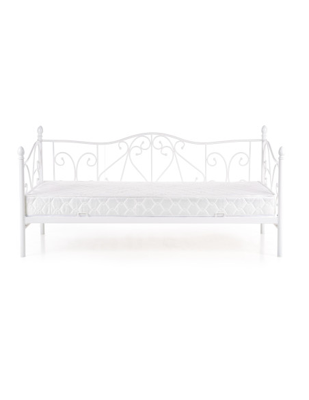 SUMATRA Łóżko Metalowe 90x200 cm z Drewnianym Stelażem Białe - Klasyczne