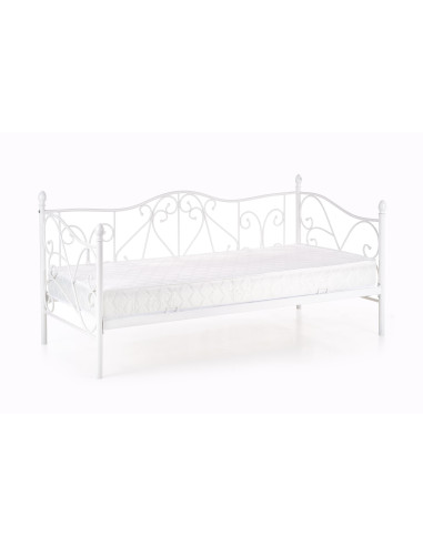 SUMATRA Łóżko Metalowe 90x200 cm z Drewnianym Stelażem Białe - Klasyczne