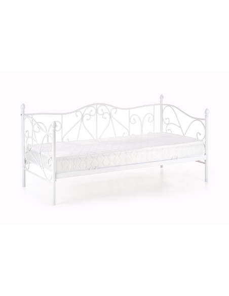 SUMATRA Łóżko Metalowe 90x200 cm z Drewnianym Stelażem Białe - Klasyczne