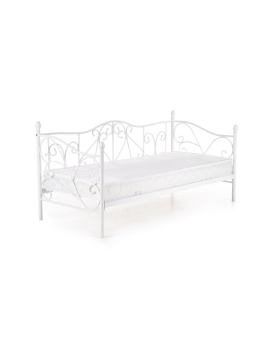 SUMATRA Łóżko Metalowe 90x200 cm z Drewnianym Stelażem Białe - Klasyczne