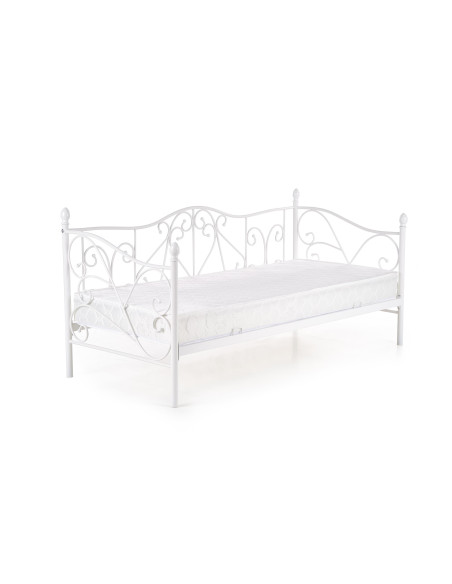 SUMATRA Łóżko Metalowe 90x200 cm z Drewnianym Stelażem Białe - Klasyczne