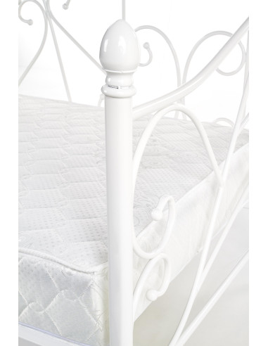 SUMATRA Łóżko Metalowe 90x200 cm z Drewnianym Stelażem Białe - Klasyczne