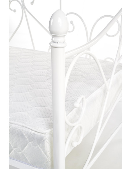 SUMATRA Łóżko Metalowe 90x200 cm z Drewnianym Stelażem Białe - Klasyczne