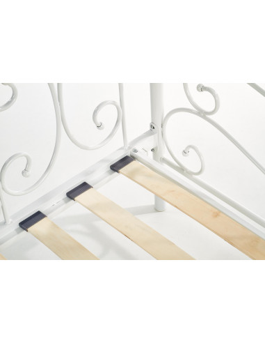SUMATRA Łóżko Metalowe 90x200 cm z Drewnianym Stelażem Białe - Klasyczne