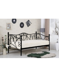 SUMATRA Łóżko Metalowe 90x200 cm z Drewnianym Stelażem Czarne - Klasyczne