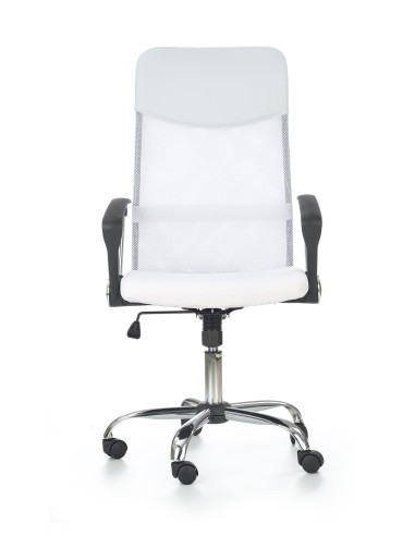 VIRE Fotel Biurowy Biały - Eco Skóra / Siatka / Chrom - Wygodne Oparcie