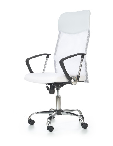 VIRE Fotel Biurowy Biały - Eco Skóra / Siatka / Chrom - Wygodne Oparcie