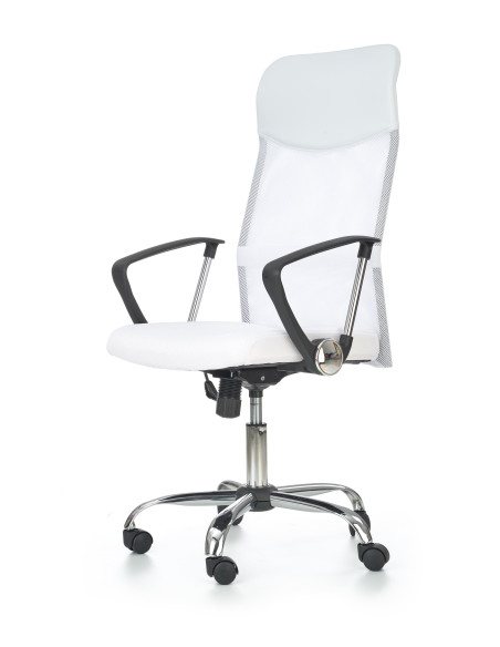 VIRE Fotel Biurowy Biały - Eco Skóra / Siatka / Chrom - Wygodne Oparcie