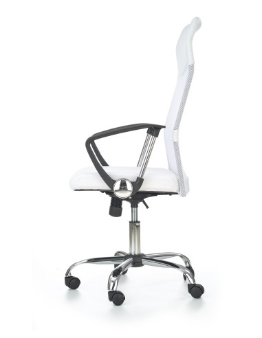 VIRE Fotel Biurowy Biały - Eco Skóra / Siatka / Chrom - Wygodne Oparcie