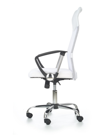 VIRE Fotel Biurowy Biały - Eco Skóra / Siatka / Chrom - Wygodne Oparcie