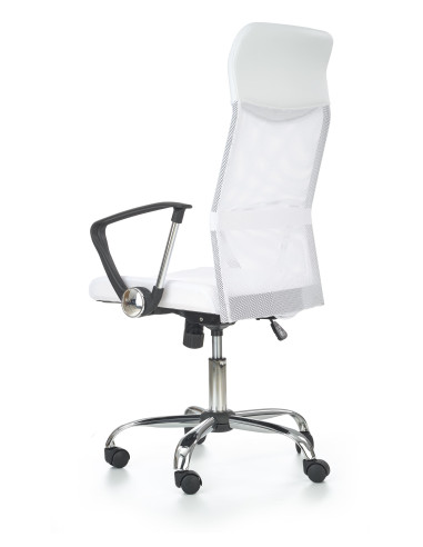 VIRE Fotel Biurowy Biały - Eco Skóra / Siatka / Chrom - Wygodne Oparcie