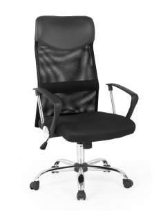 VIRE Fotel Biurowy Czarny - Eco Skóra / Siatka / Chrom - Wygodne Oparcie