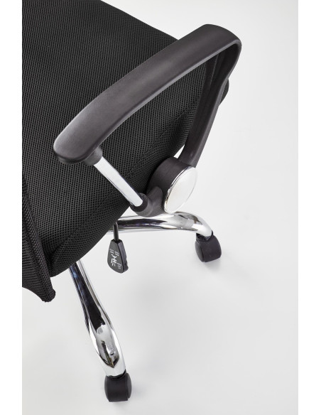 VIRE Fotel Biurowy Czarny - Eco Skóra / Siatka / Chrom - Wygodne Oparcie