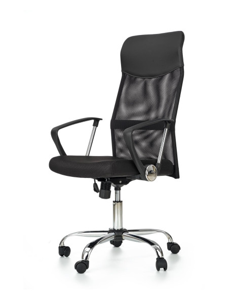 VIRE Fotel Biurowy Czarny - Eco Skóra / Siatka / Chrom - Wygodne Oparcie