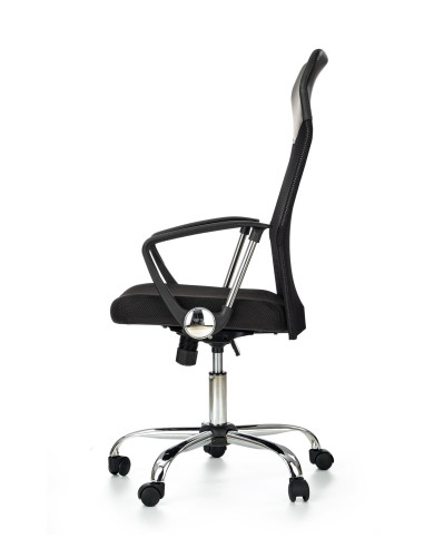 VIRE Fotel Biurowy Czarny - Eco Skóra / Siatka / Chrom - Wygodne Oparcie
