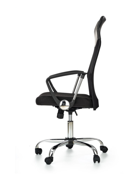 VIRE Fotel Biurowy Czarny - Eco Skóra / Siatka / Chrom - Wygodne Oparcie
