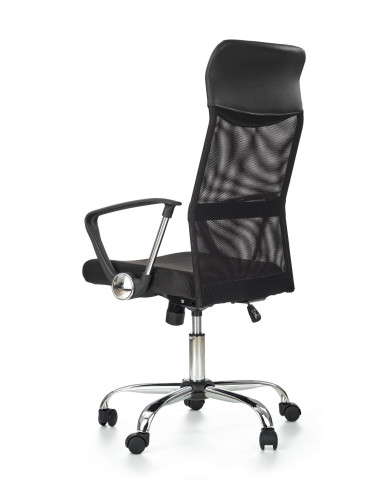 VIRE Fotel Biurowy Czarny - Eco Skóra / Siatka / Chrom - Wygodne Oparcie