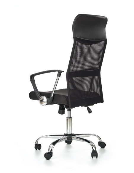 VIRE Fotel Biurowy Czarny - Eco Skóra / Siatka / Chrom - Wygodne Oparcie