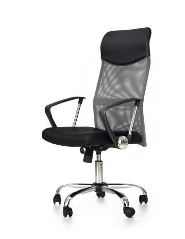 VIRE Fotel Biurowy Popiel/Czarny - Eco Skóra / Siatka / Chrom