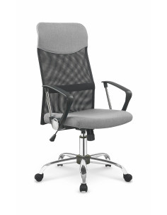 VIRE Fotel Biurowy Popielaty - Eco Skóra / Siatka / Chrom - Wygodne Oparcie