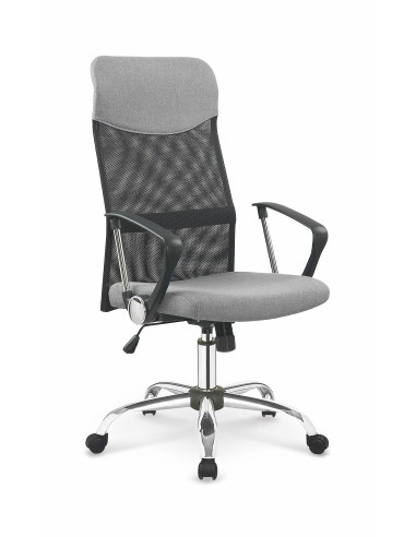 VIRE Fotel Biurowy Popielaty - Eco Skóra / Siatka / Chrom - Wygodne Oparcie