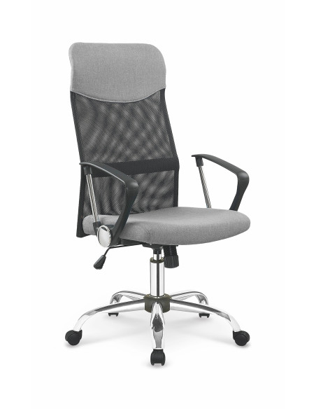 VIRE Fotel Biurowy Popielaty - Eco Skóra / Siatka / Chrom - Wygodne Oparcie