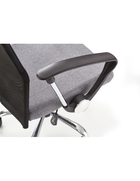 VIRE Fotel Biurowy Popielaty - Eco Skóra / Siatka / Chrom - Wygodne Oparcie