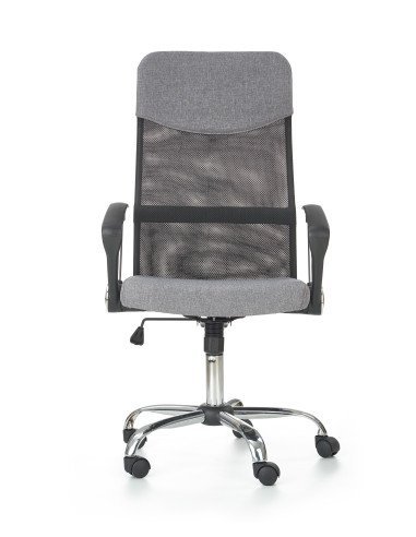 VIRE Fotel Biurowy Popielaty - Eco Skóra / Siatka / Chrom - Wygodne Oparcie