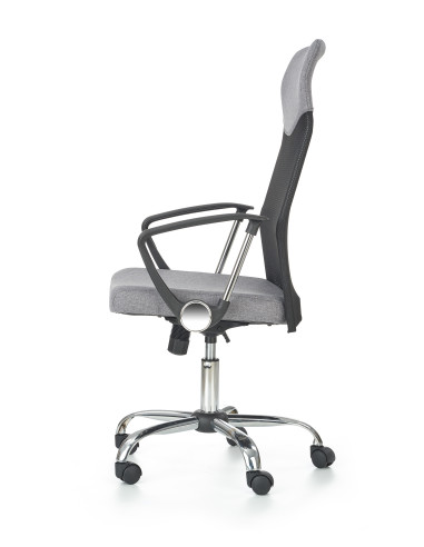 VIRE Fotel Biurowy Popielaty - Eco Skóra / Siatka / Chrom - Wygodne Oparcie