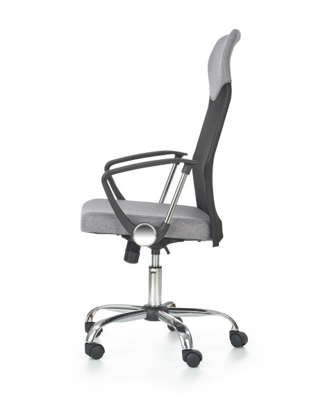 VIRE Fotel Biurowy Popielaty - Eco Skóra / Siatka / Chrom - Wygodne Oparcie