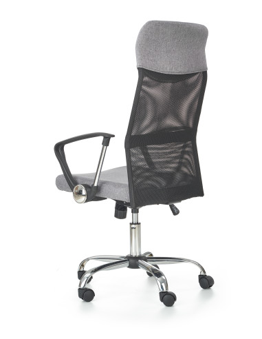 VIRE Fotel Biurowy Popielaty - Eco Skóra / Siatka / Chrom - Wygodne Oparcie